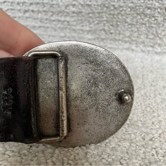 Vintage Dk Brown Braided Woven Concha's Stones Substantial Hardware Leather Belt - Picture 3 of 15